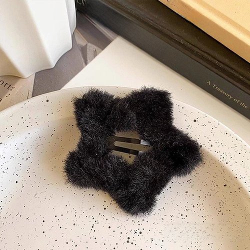 Handmade Korean Plush Star Hair Clip Soft Fluffy Duckbill Clip for Women