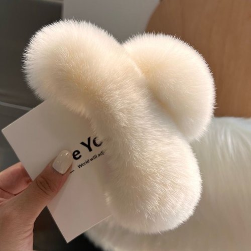 Handmade Rex Rabbit Fur Hair Claw Clip - Soft Plush Back Head Grip Accessory