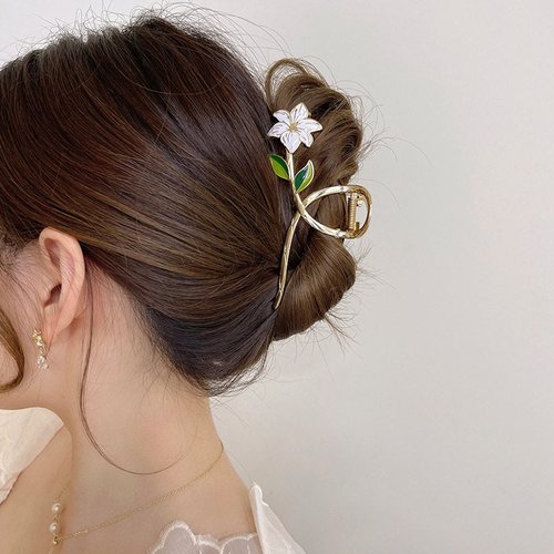 Handmade Metal Gold Flower Banana Clip Elegant Floral Hair Claw for Women