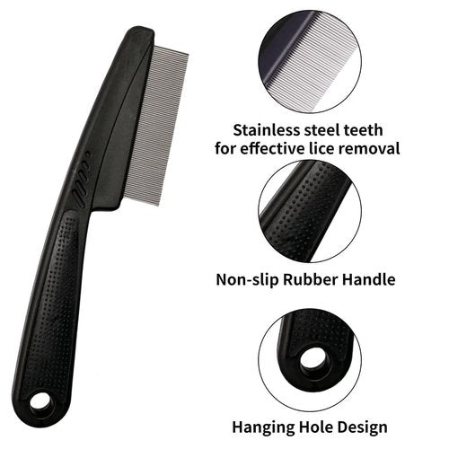 Yumflan Dandruff Comb, Stainless Steel Fine Tooth Dandruff Remover, Professional Scalp Comb Hair Comb for Kids and Adults (Black)