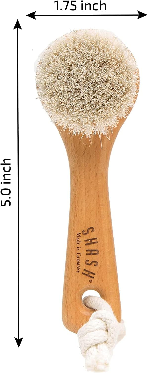 SHASH Since 1869 Exfoliating Face Brush - Sustainable Scrub Cleansing Brush for Glowing Skin | Medium Horse Hair Bristle