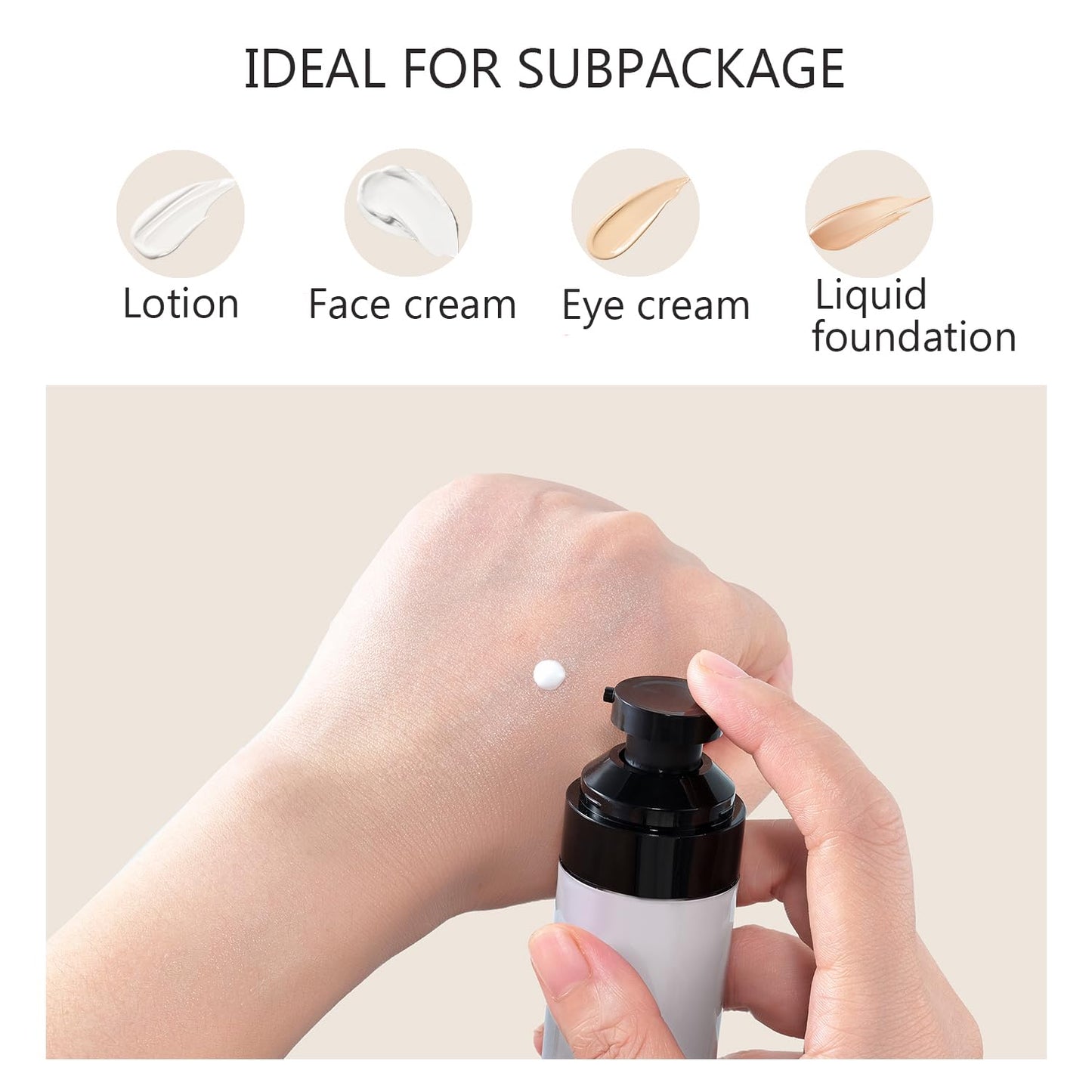 Wide Caliber airless Vacuum Pump Bottle, Reusable Cosmetics Pump Dispenser, DIY Easy Canned, Translucent Black Travel Size can be Packaged Separately Shampoo Light Lotion, etc. (1.7/oz, 4 Packs)