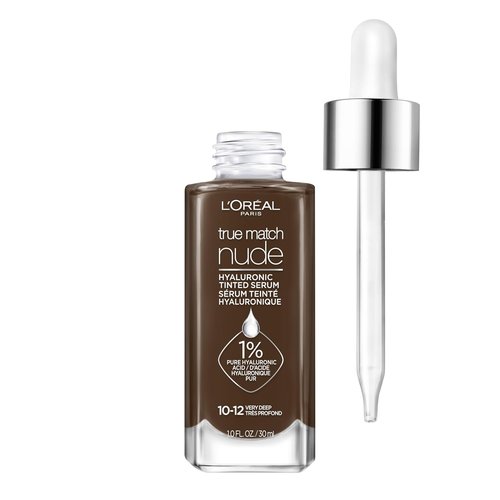 L'Oreal Paris True Match Nude Hyaluronic Tinted Serum Foundation - 1% Hyaluronic Acid, Very Deep 10-12, 1 Fl. Oz.
