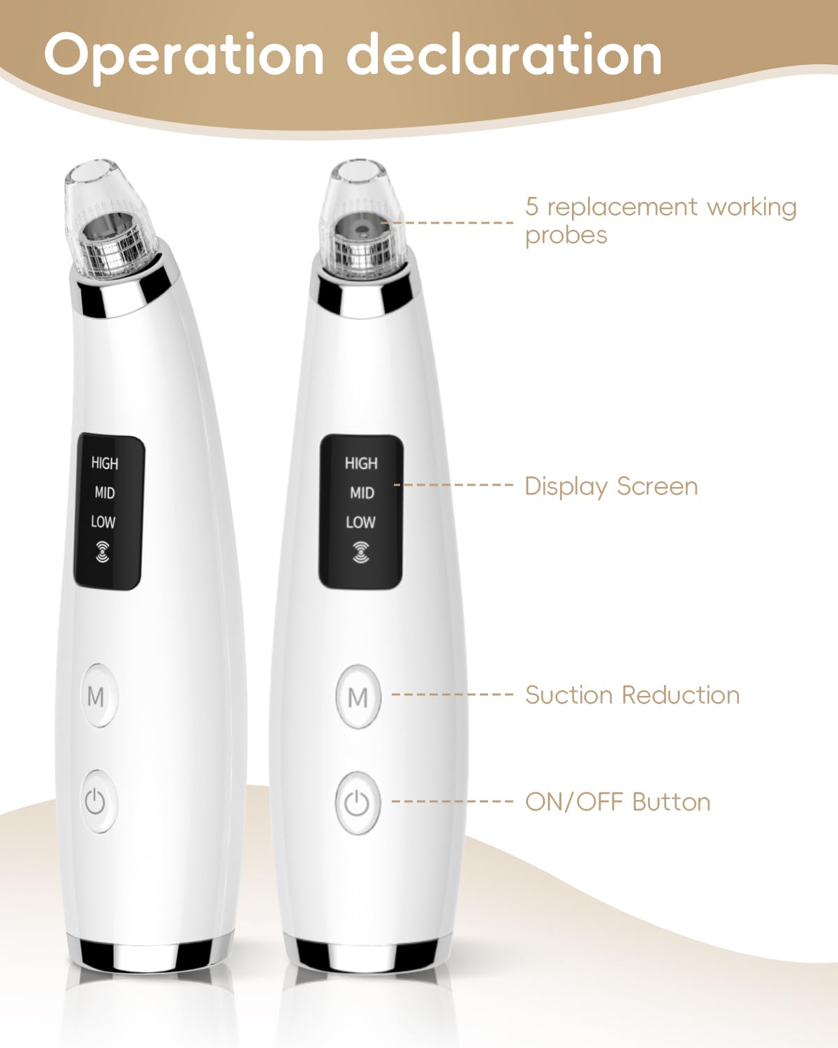 Facial Pore Blackhead Remover Vacuum - Face Cleaner and Blackhead Extractor with 3 Adjustable Suction Levels, 5 Probes, USB Charging Interface - Pore Vacuum Kit for Women&Men (White)