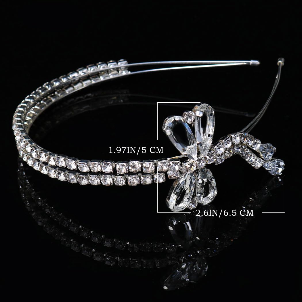 Fdesigner Crystal Bow Headband Silver Wedding Bows Hair Band Women Bowknot Headpiece Rhinestone Hair Hoop Jewelry for Party Festival (Charming)