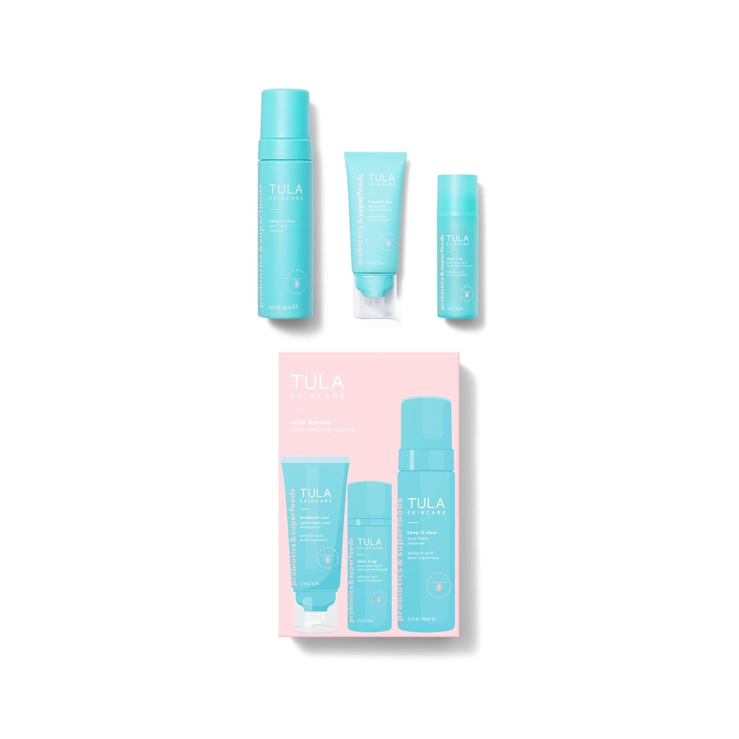 TULA Skin Care Acne Heroes | Level 3 Acne Clearing Routine - Gentle & Effective 3-Piece Kit for Breakouts