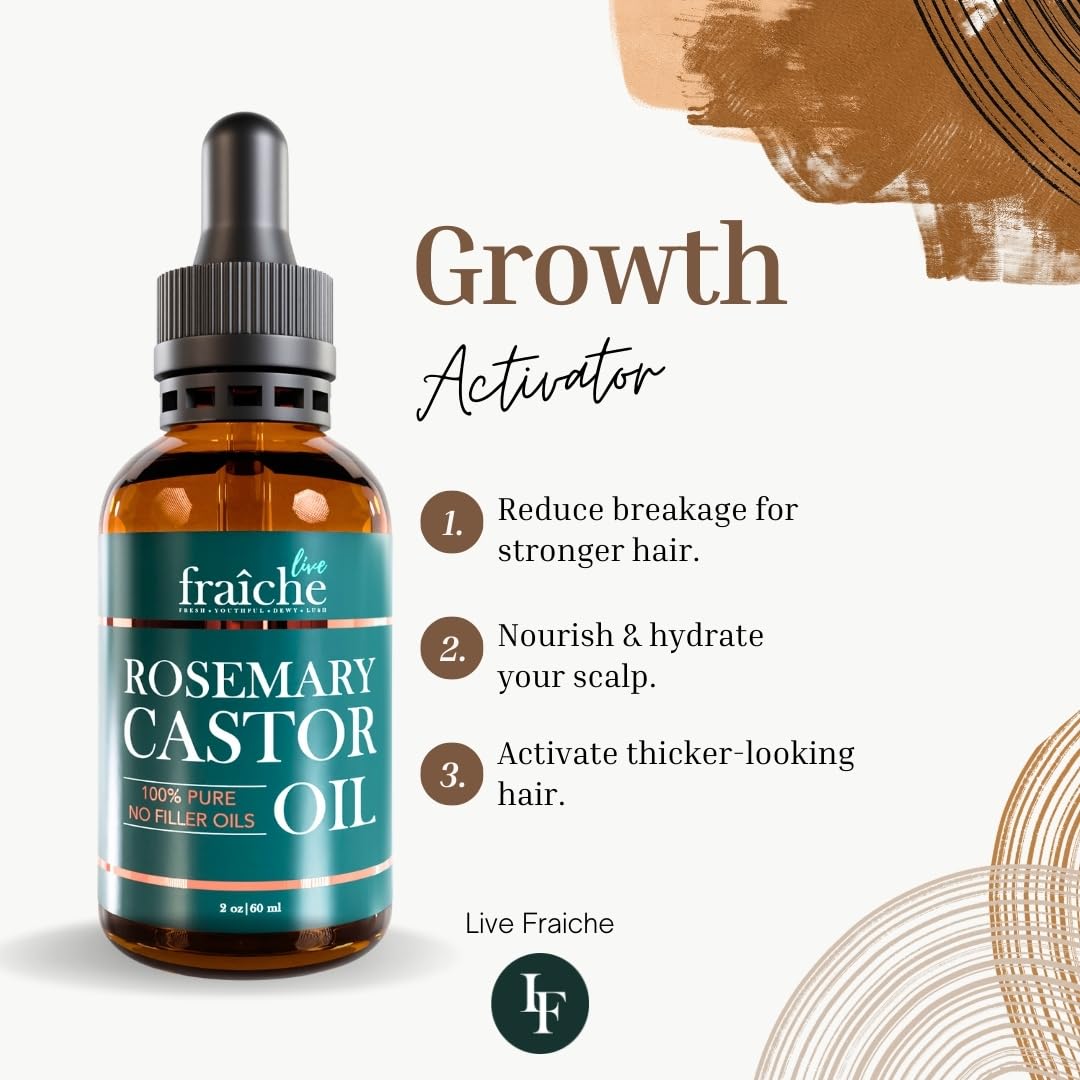 Live Fraiche Rosemary Castor Oil for Hair Growth 16oz - Rosemary Oil for Hair Growth and Thickening Pure Blend to Reduce Loss and Promote a Healthy Scalp
