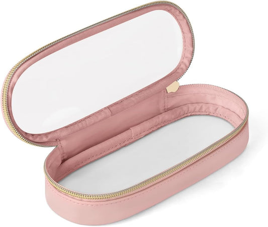 Soimeat Clear Travel Makeup Brush Holder - Large Pink Waterproof Cosmetic Case