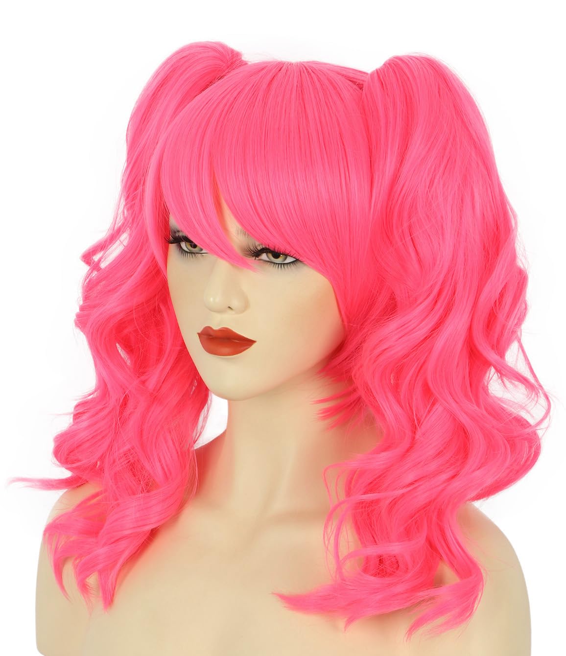 karlery Women's Long Ponytail Hot Pink Wig Lolita Clip In Thick Claw Drawstring Halloween Costume Pigtail Wig Anime Cosplay Wig