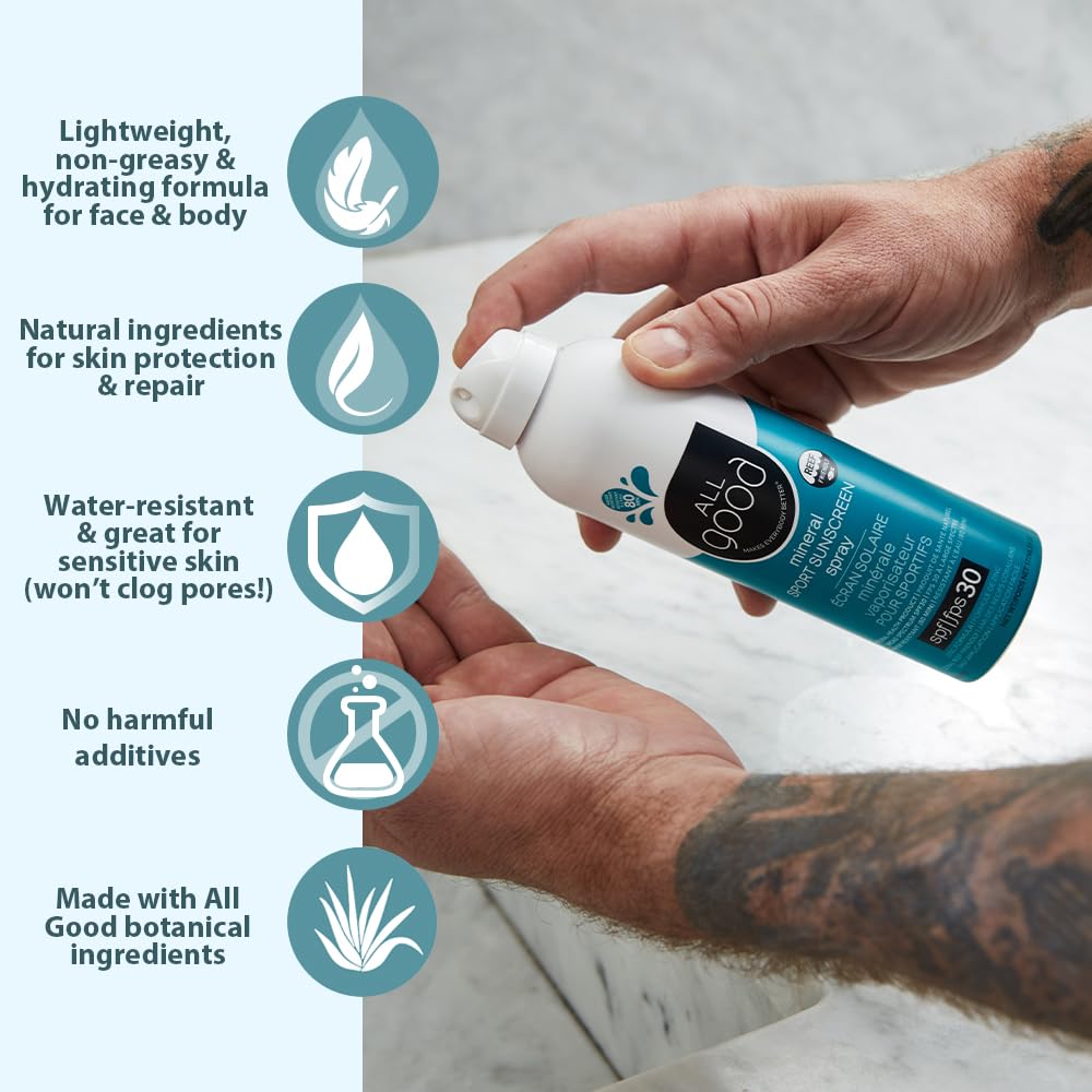 All Good Sport Sunscreen Spray - Broad Spectrum SPF 30 - Water Resistant & Coral Reef Friendly - 6 oz (2-Pack)