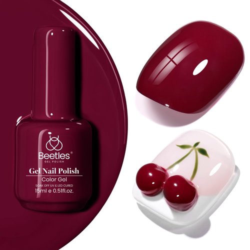 Beetles Burgundy Red Gel Polish - 15ML/0.51Fl Oz, Burgundy Dark Red Gel Nail Polish, Soak Off UV LED Lamp Wine Color Nails Art, Long-Lasting Manicure Salon DIY Home Gifts for Woman