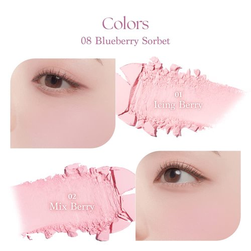 Dasique Blending Mood Cheek #08 Blueberry Sorbet - Vegan Blush with 4 Blendable Shades in Smooth Powder