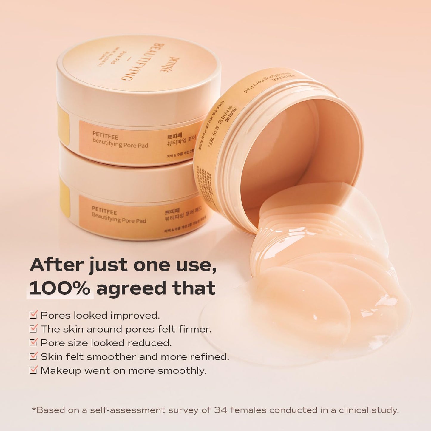 Skiennix Beautifying Pore Pads - Hydrogel Peach Formula with Collagen & Glutathione | 30 Pieces for Smooth Skin