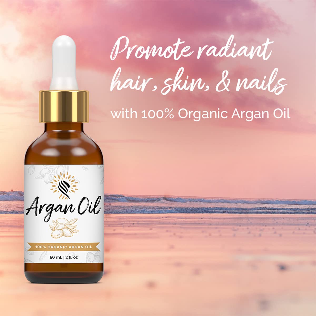 Argan Cosmetics 100% Pure Organic Moroccan Argan Oil - Cold Pressed, Unscented Moisturizer for Hair, Skin & Nails - 2 Fl Oz