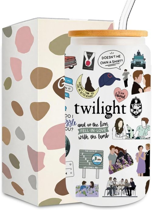 LONGXIN Twilight Vampire Lover Iced Coffee Cup - 16 oz Glass with Lid & Straw | Perfect Gift for Movie Fans