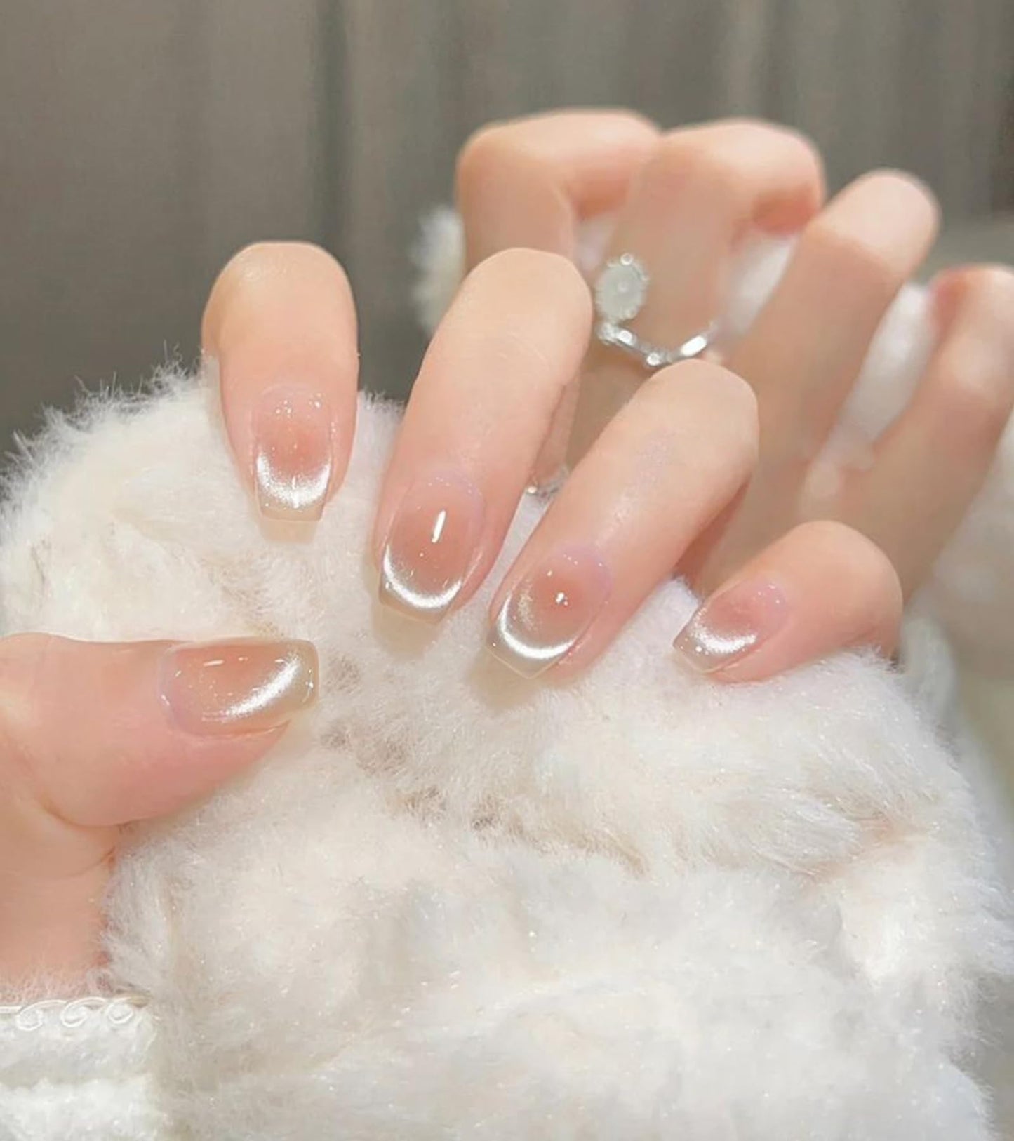 Artquee Press on Nails Short Soft Nude Square False Tips Glossy Reusable Fake Stick on Nails Kit for Women - 30 PCS 15 Sizes