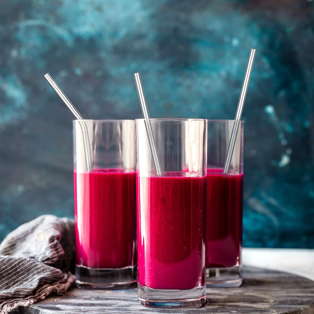 Hiware 12-Pack Black Stainless Steel Straws Reusable with Case - Metal Drinking Straws for 30oz and 20oz Tumblers Dishwasher Safe, 2 Cleaning Brushes Included