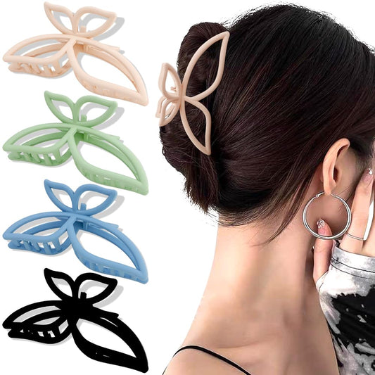 AHONEY Butterfly Hair Clips, 4Pcs Butterfly Claw Clips 4.3" for Women Girls, Non Slip Cute Hair Clips Matte Finish Hair Claws Hair Accessories