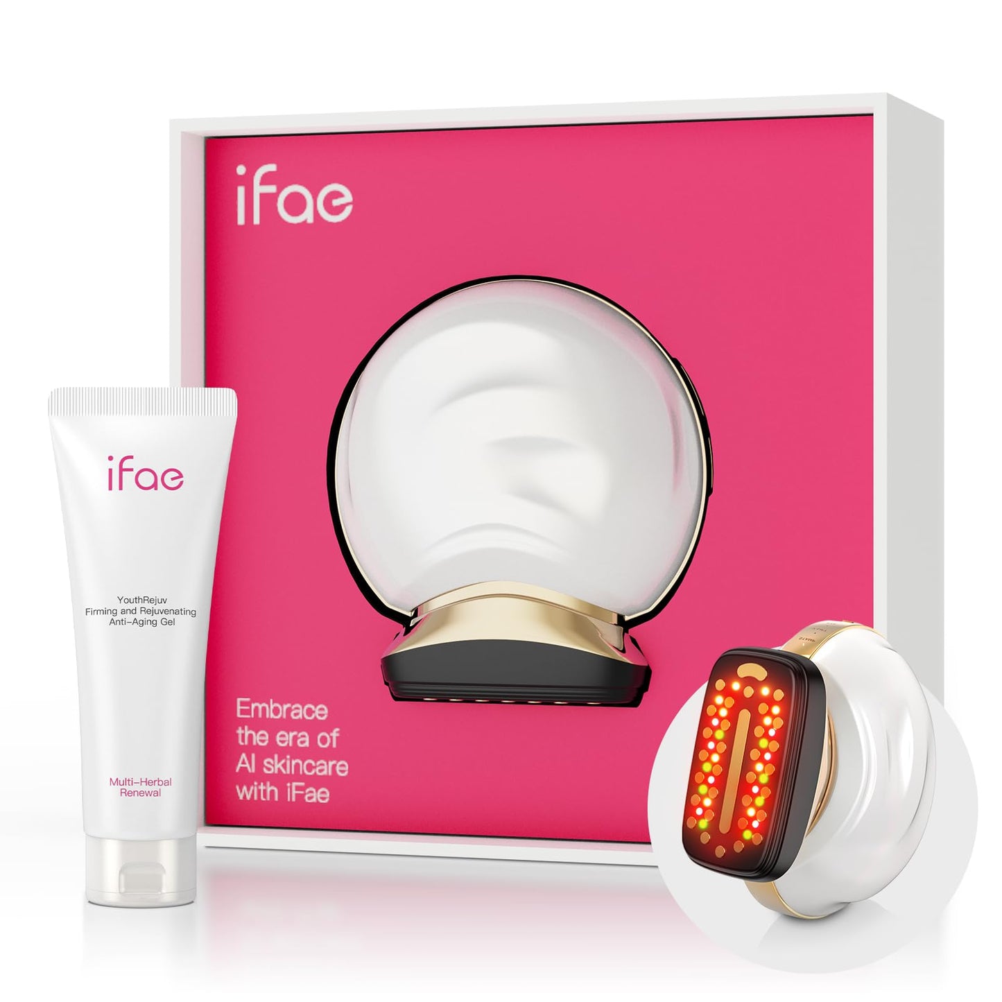 Microcurrent Facial Device Face Lift: iFae 3 in 1 Light Therapy for Face, Portable Face Lift Device for 90 Seconds Lifting, Tightening, Skin Rejuvenation Anti-Aging Wrinkle Skin Salon at Home White