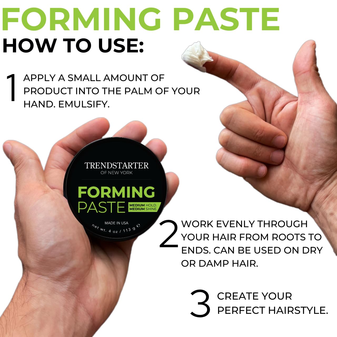 TRENDSTARTER Forming Paste - Lightweight Water-Based Hair Cream for All Hair Types - 4oz Medium Hold & Shine