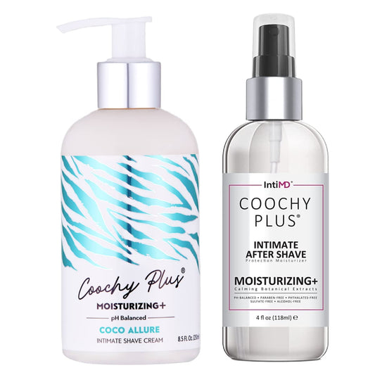 IntiMD Coochy Plus Intimate Shaving Complete Kit - Coco Allure & Organic After Shave Protection Soothing Moisturizer Mist - Antioxidant Formula Prevents Razor Burns, Itchiness & Ingrown Hair