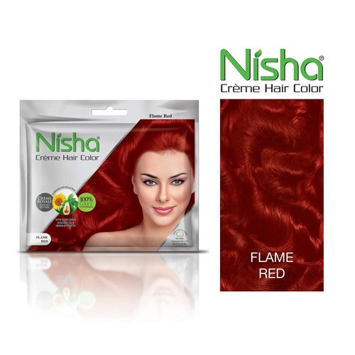Nisha Creme Permanent Hair Dye - 100% Gray Coverage | Rich Flame Red Color Kit, 40g / 1.41oz