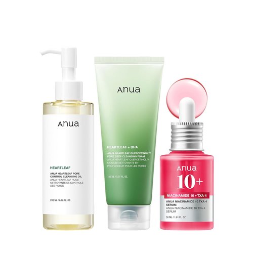 Anua 3-Step Glass Skin Set - Oil Cleanser & Face Wash with Niacinamide | Korean Skincare Essentials