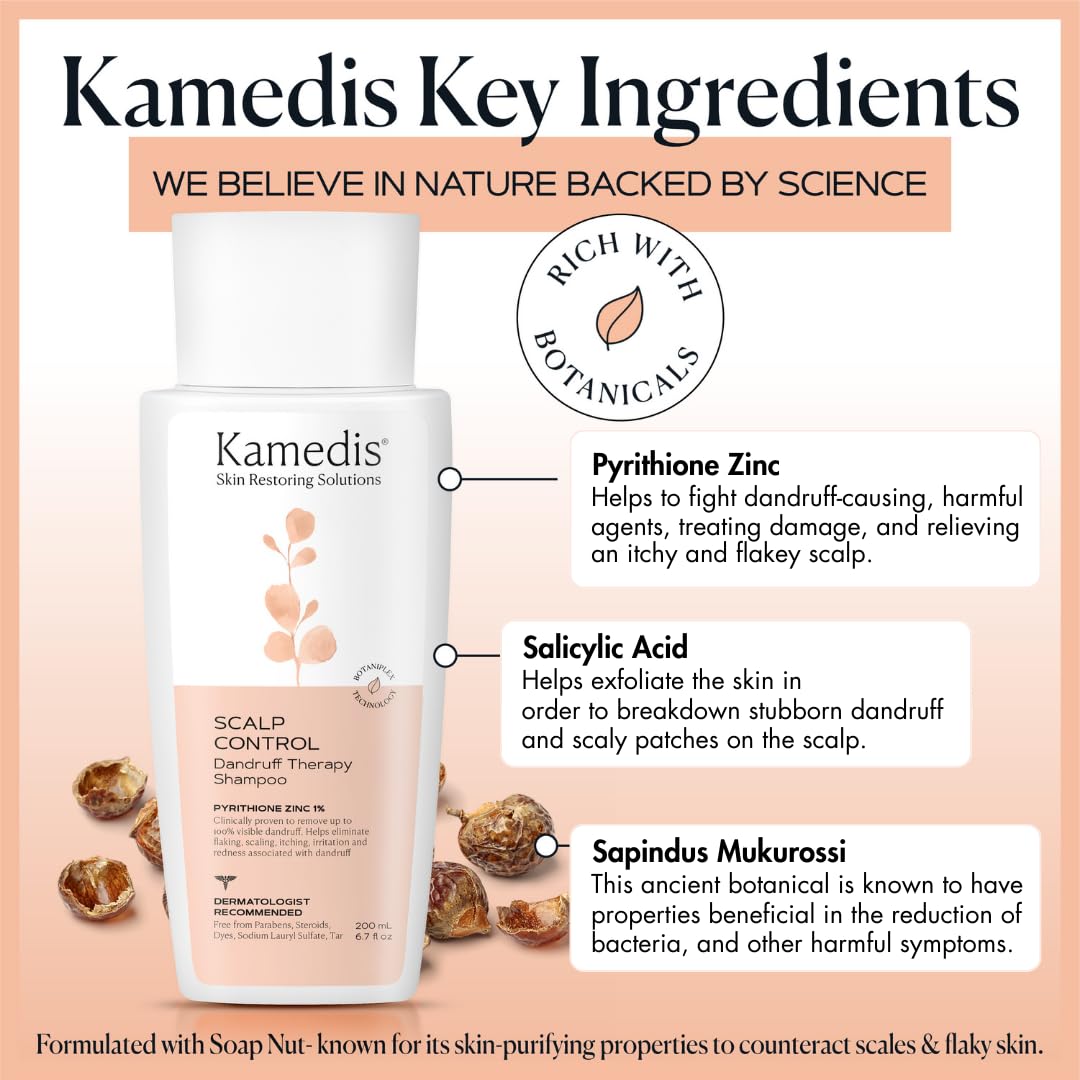 KAMEDIS Anti-Dandruff Therapy Shampoo 6.7 Fl.Oz & Botanical Moisturizer Over-Night Scalp Lotion 1.3 Fl.Oz - For Dry, Itchy, Flaky & Seborrheic Dermatitis Scalp - 2pk