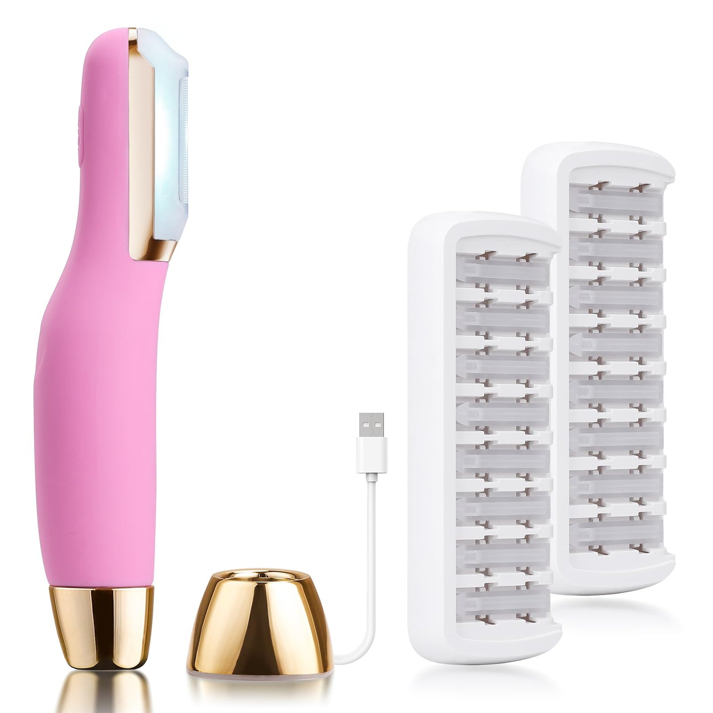 Dermaplane Razor for Women Face, Dermaplaning Tool for Exfoliating and Peach Fuzz, Facial Hair Removal with Sonic Edge Technology Beauty Tool with Wireless Charging & 16 Replaceable Blades(Pink)