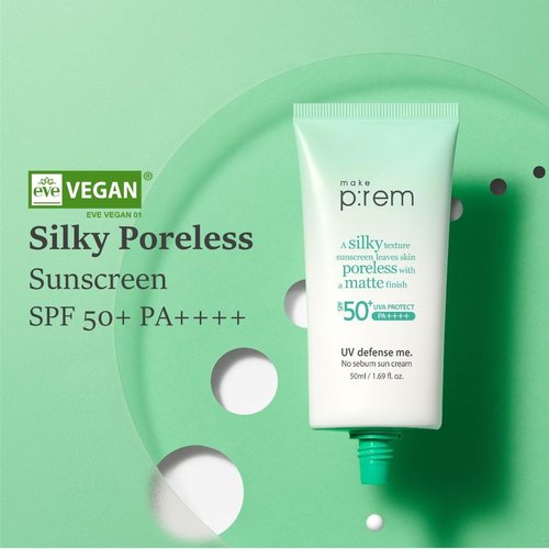 MAKE P:REM UV Defence Sunscreen - SPF 50+ PA++++ | Reef-Safe, Silky Texture, Poreless Finish, 1.69 fl. oz.