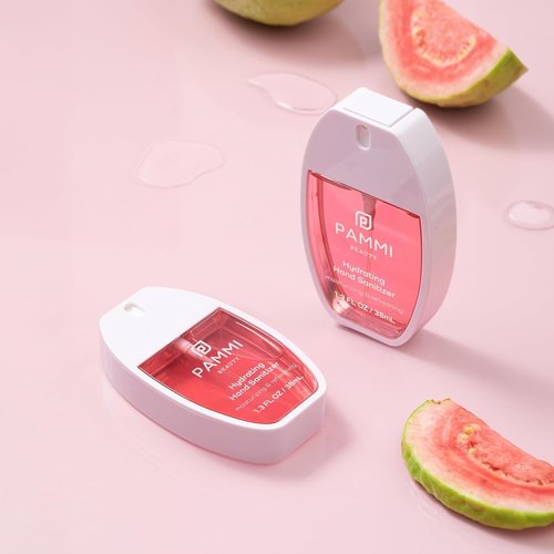 PAMMI Power Mist Hydrating Hand Sanitizer Spray, Portable Travel Size Pocket Hand Sanitizer, Scented Mini Spray For Car (2 Pack (Rose and Guava))
