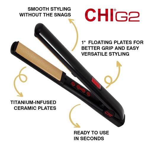 CHI G2 Flat Iron Hair Straightener - Titanium Infused Ceramic, Digital Temp Control, Fast Heat-Up & Frizz-Free Finish