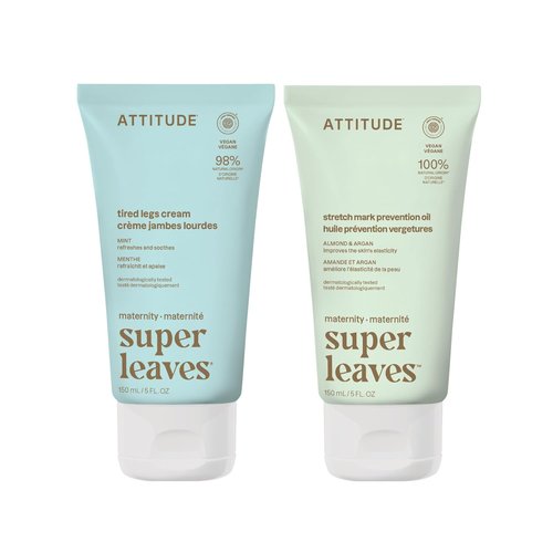 ATTITUDE Pregnancy Stretch Mark Prevention Oil - EWG Verified & Vegan | 5 Fl Oz + Tired Legs Cream - Mint | 5 Fl Oz