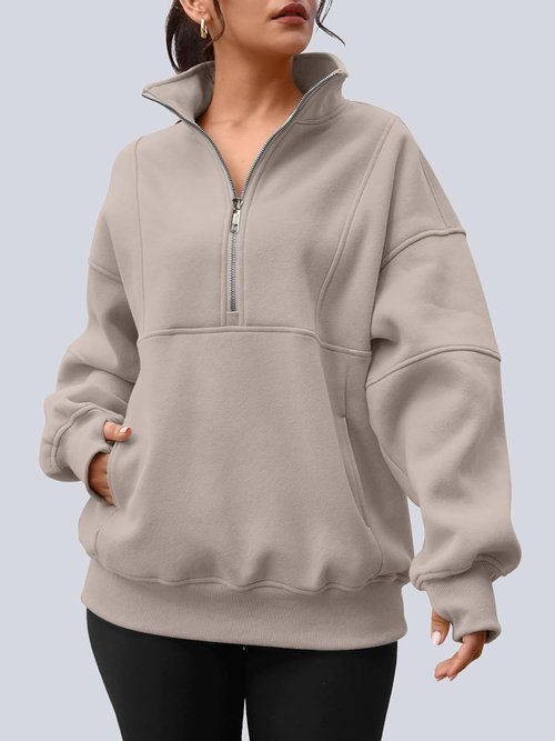 AUTOMET Women's Oversized Quarter Zip Sweatshirt - Cozy Fleece Pullover Hoodie for Fall | Stylish Mock Neck