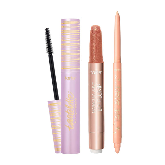 Tarte Viral Must Haves Trio - Hydrating Lip Plumper Gloss Balm & Smudge-Proof Mascara Set | Full Size, Rosy Copper