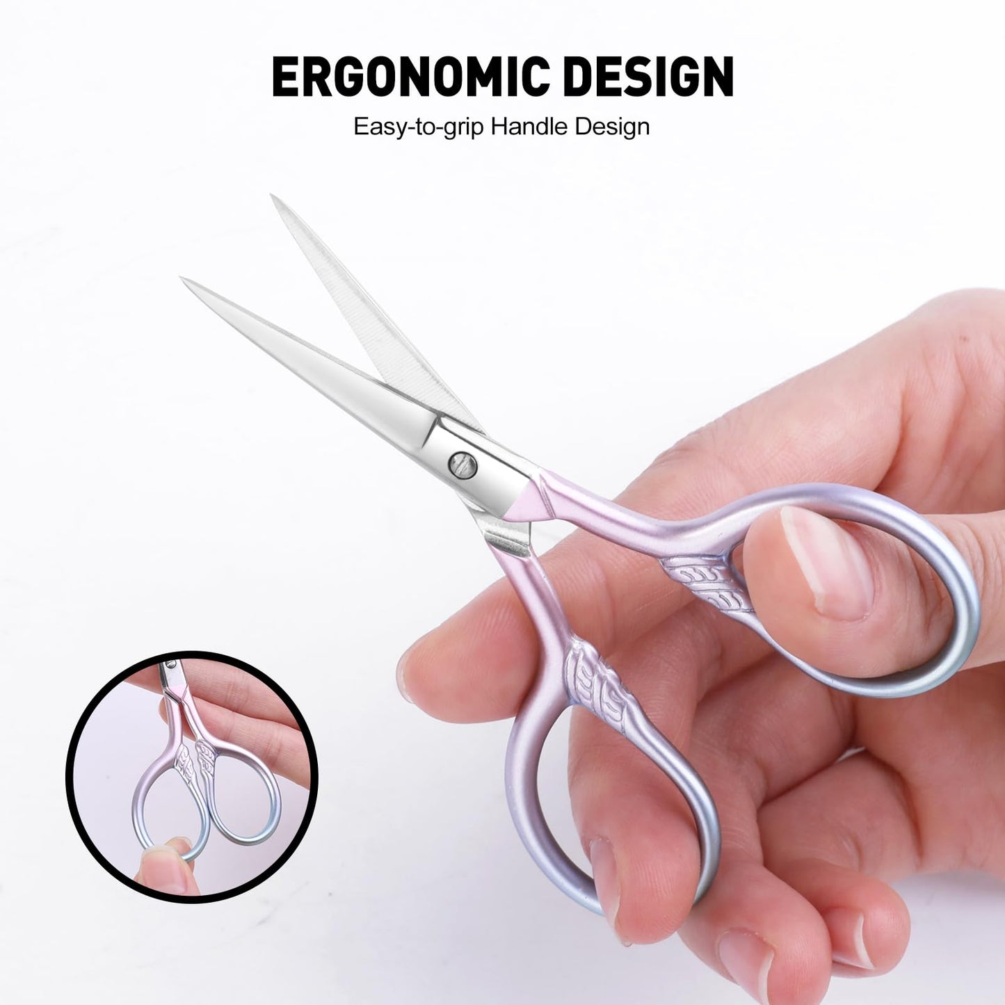Lobodt Personal Care Professional Beauty Tools (pink) Small scissors Facial hair removal and ear, nose and eyebrow, beard trimming Stainless steel fine straight head scissors