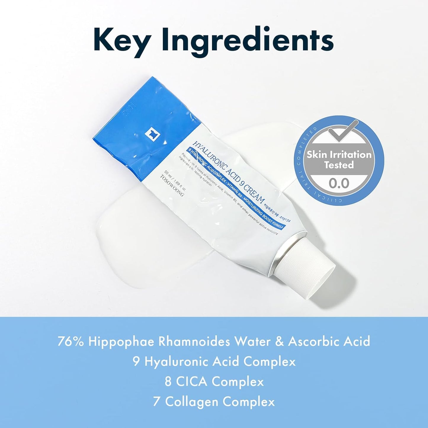 TOSOWOONG Hyaluronic Acid Cream - Long-Lasting Hydration with Vitamin B5 & Collagen | 50ml