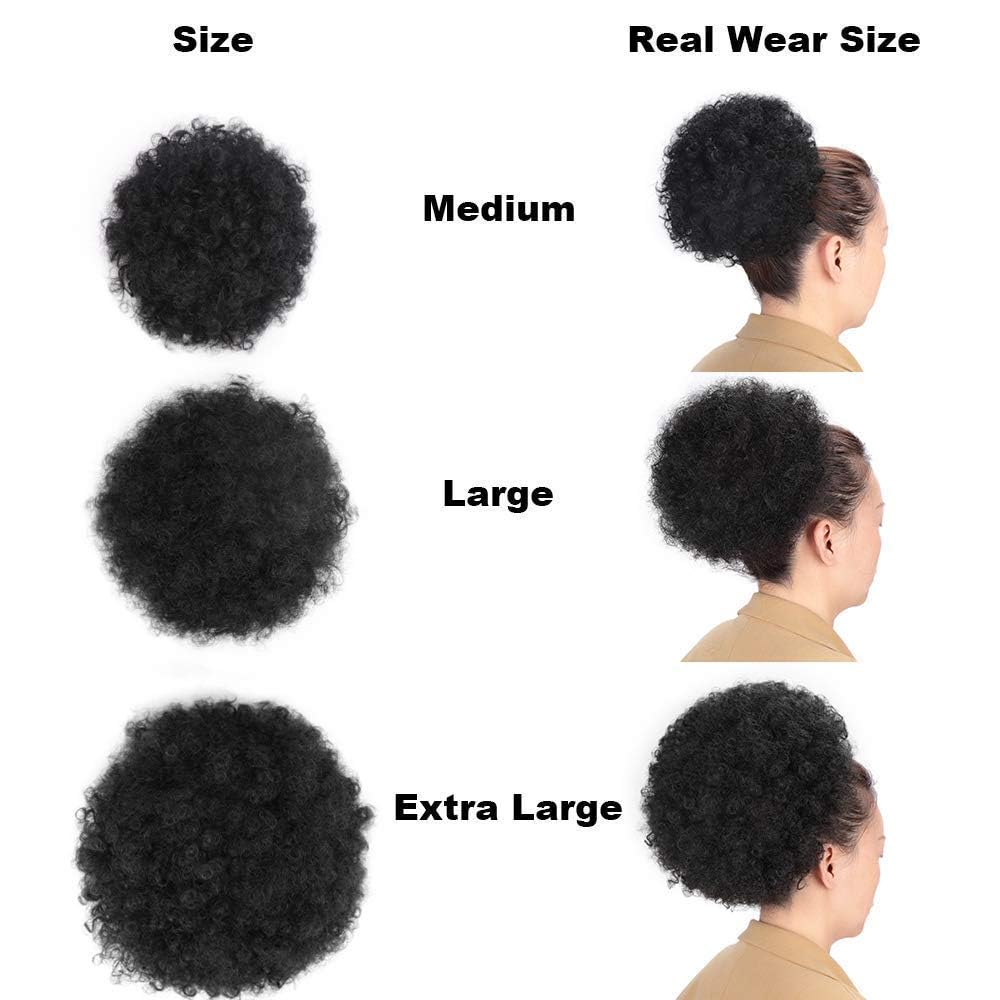 AISI QUEENS Natural Black Puff Ponytail for Women And Kids, Synthetic Curly Hair Ponytail African American Short Afro Puff Ponytail Hair Extensions Wig with 2 Clips(1B#)