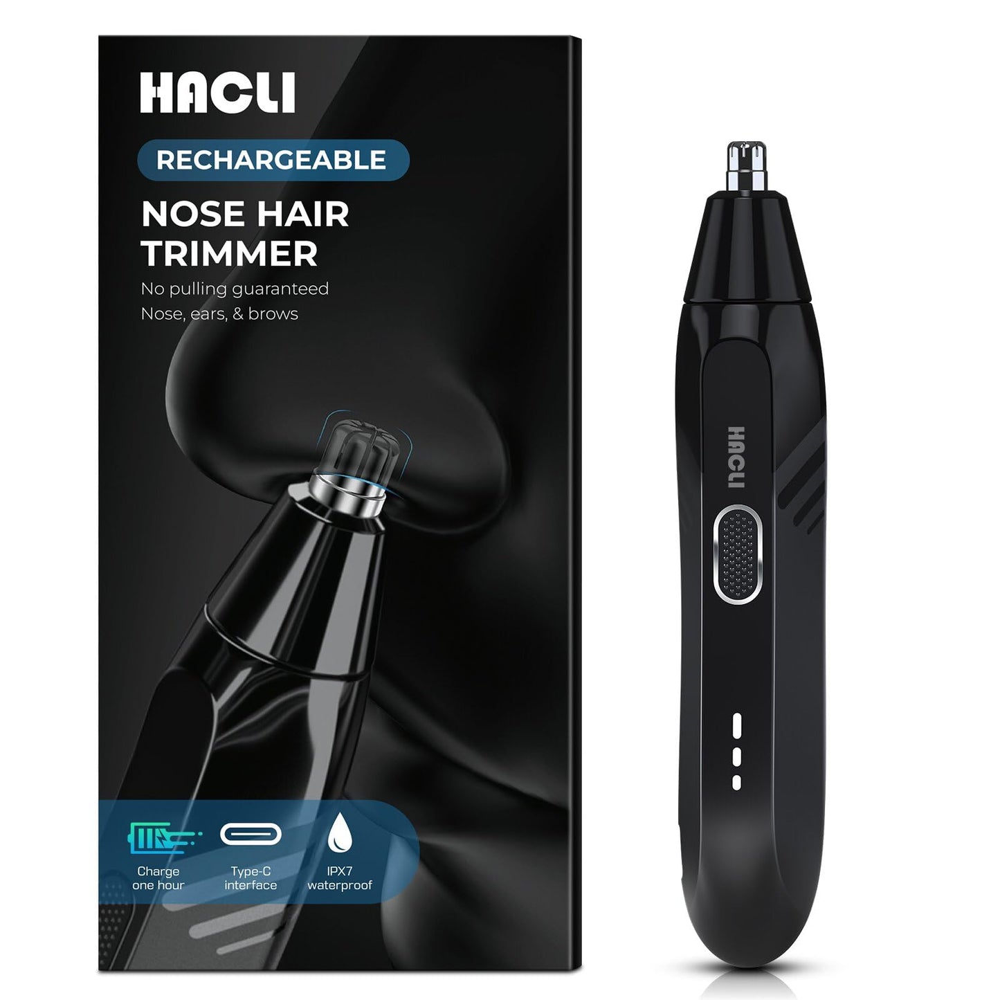 HACLI Nose Hair Trimmer for Men Women - Electric Nose Hair Clipper with Replaceable Stainless Steel Blade, Powerful 8000RPM Motor, Wet/Dry Use, Travel Lock, Portable Design USB Rechargeable