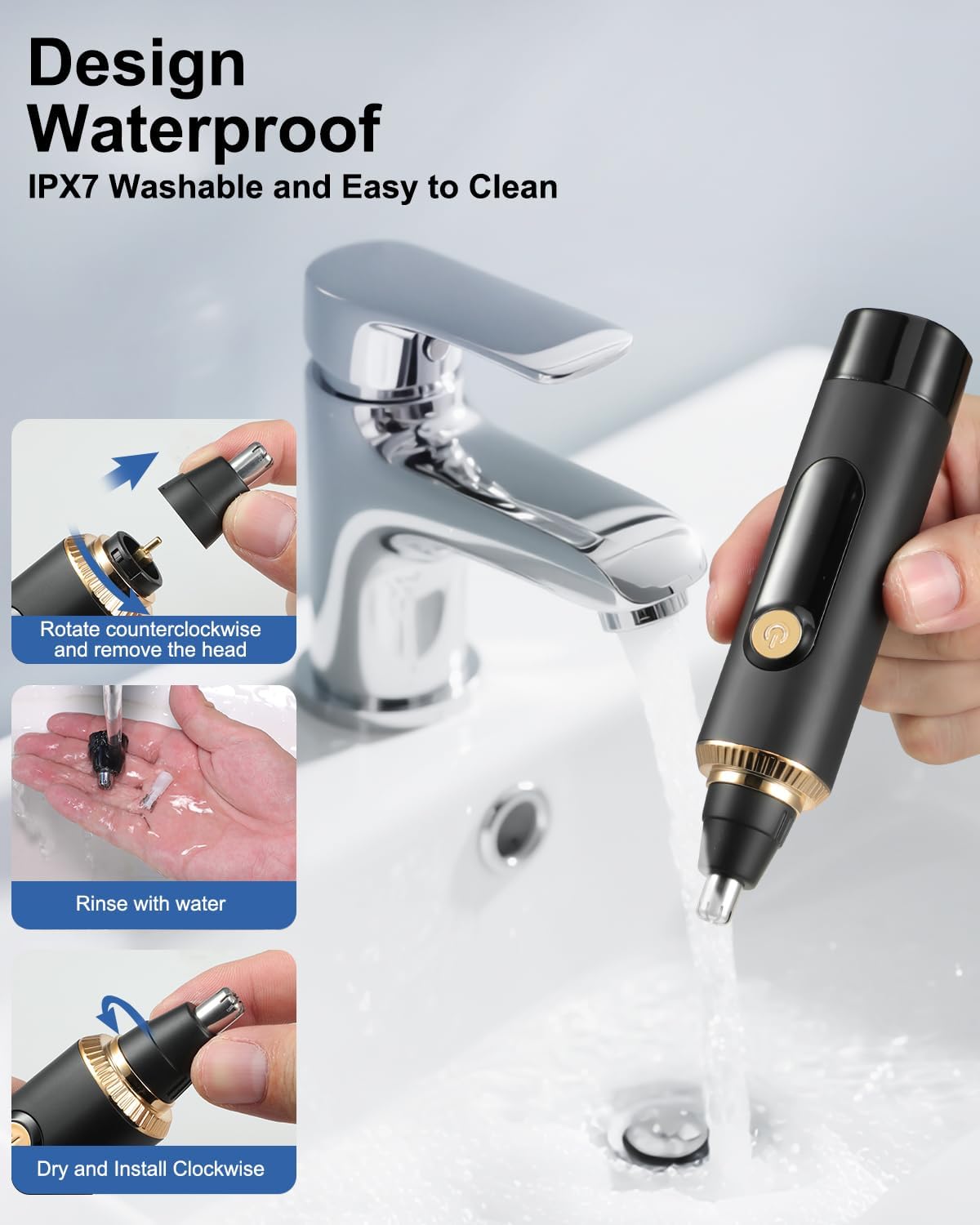 Skiennix Nose Hair Trimmer - Professional Painless & Waterproof | USB Rechargeable, LED Display, Black