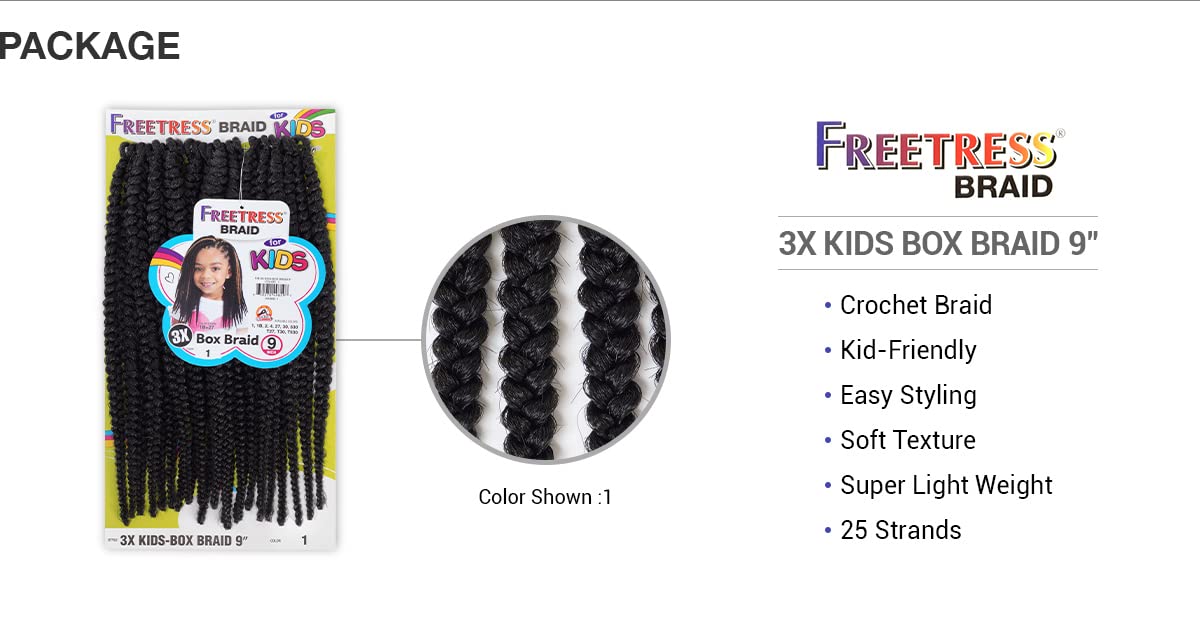 FreeTress Crochet Braids 3X Kids Box Braid 9" (1-PACK, T27)