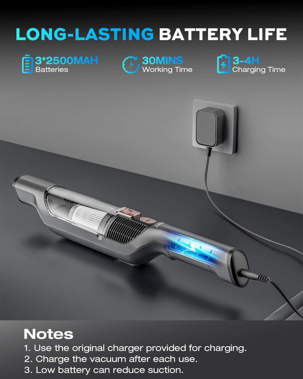 Zefiro Cordless Handheld Vacuum - Powerful 25000PA Suction for Car & Pet Hair | Rechargeable with XL Dust Cup & Accessories