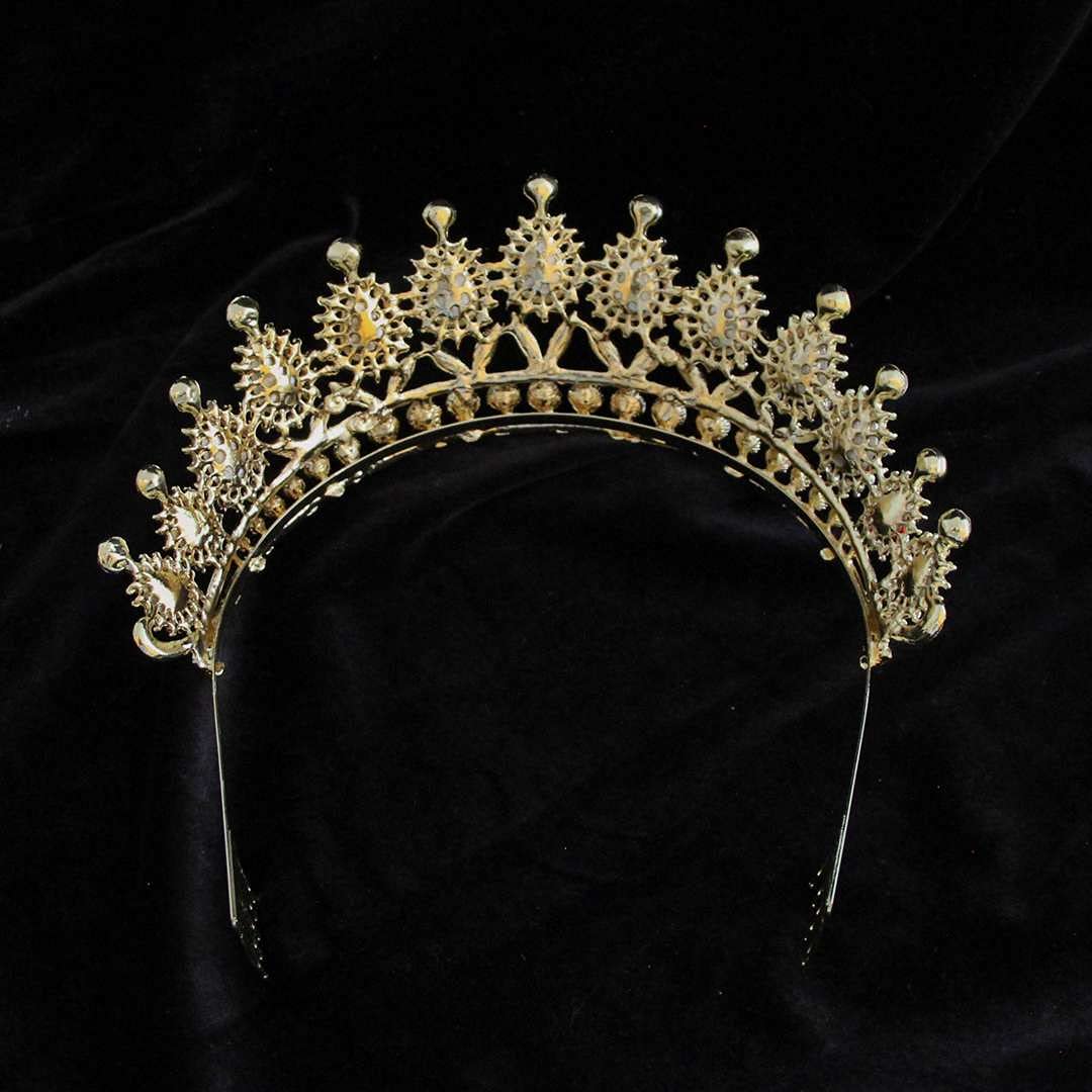 Higohome Elegant Tiaras and Crowns for Women Crystal Jewerly Birthday Evening Party Hair Accessories with Comb,Gold Green