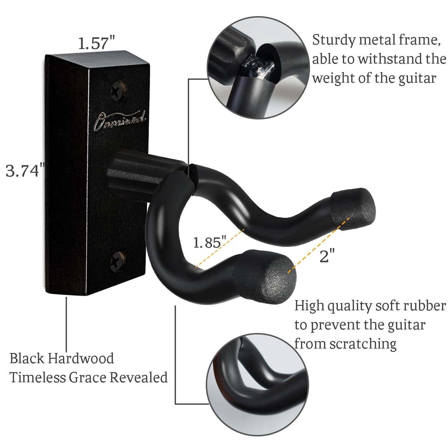 Guitar Wall Mount, Acacia Hardwood Guitar Hanger, U-Shaped Guitar Wall Hanger Mount, Guitar Holder Hook Stand for Acoustic, Electric Guitar, Banjo, Bass, Gift for Guitar Player
