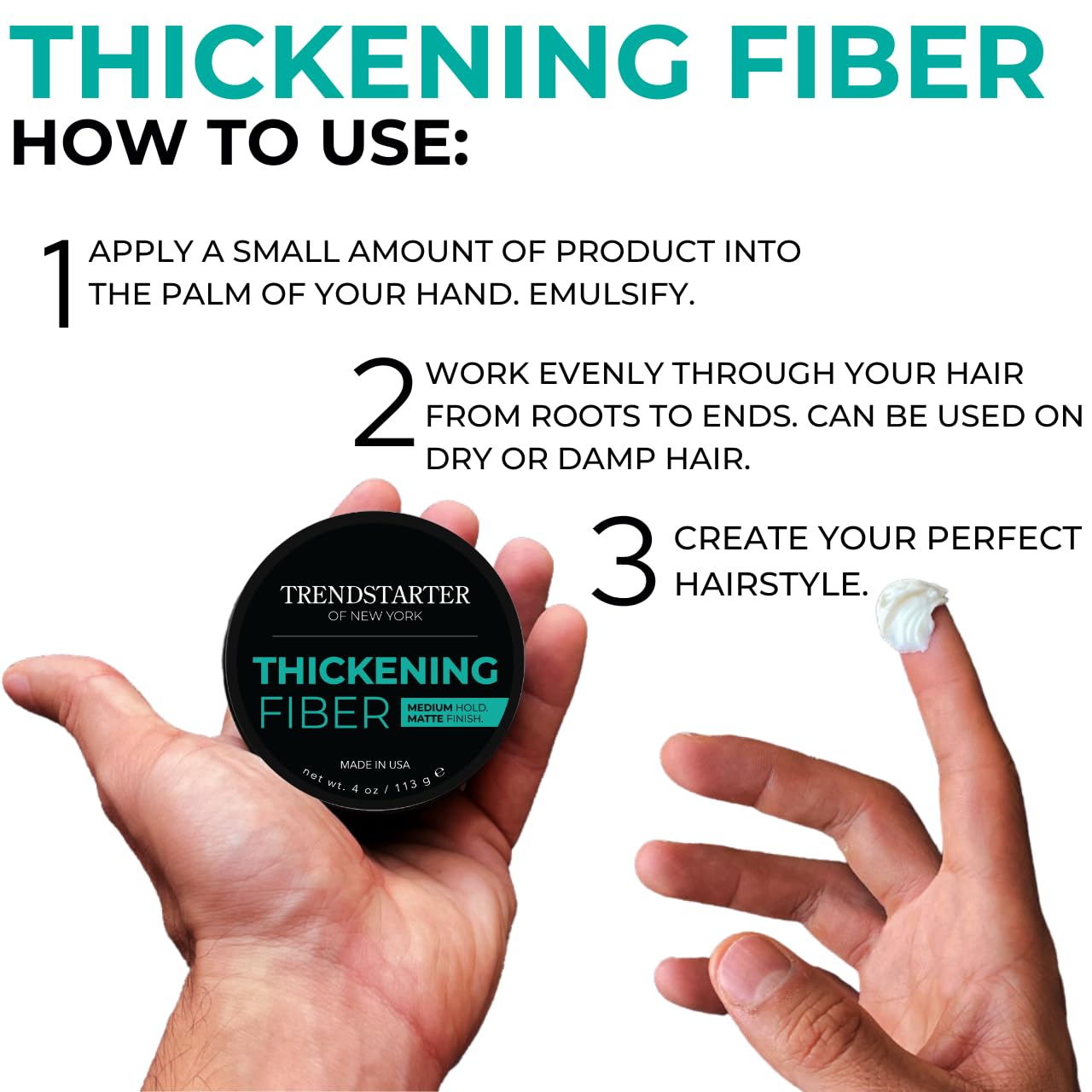 TRENDSTARTER Thickening Fiber Clay Pomade - Medium Hold, Matte Finish, 4oz - Premium Water-Based Styling Product