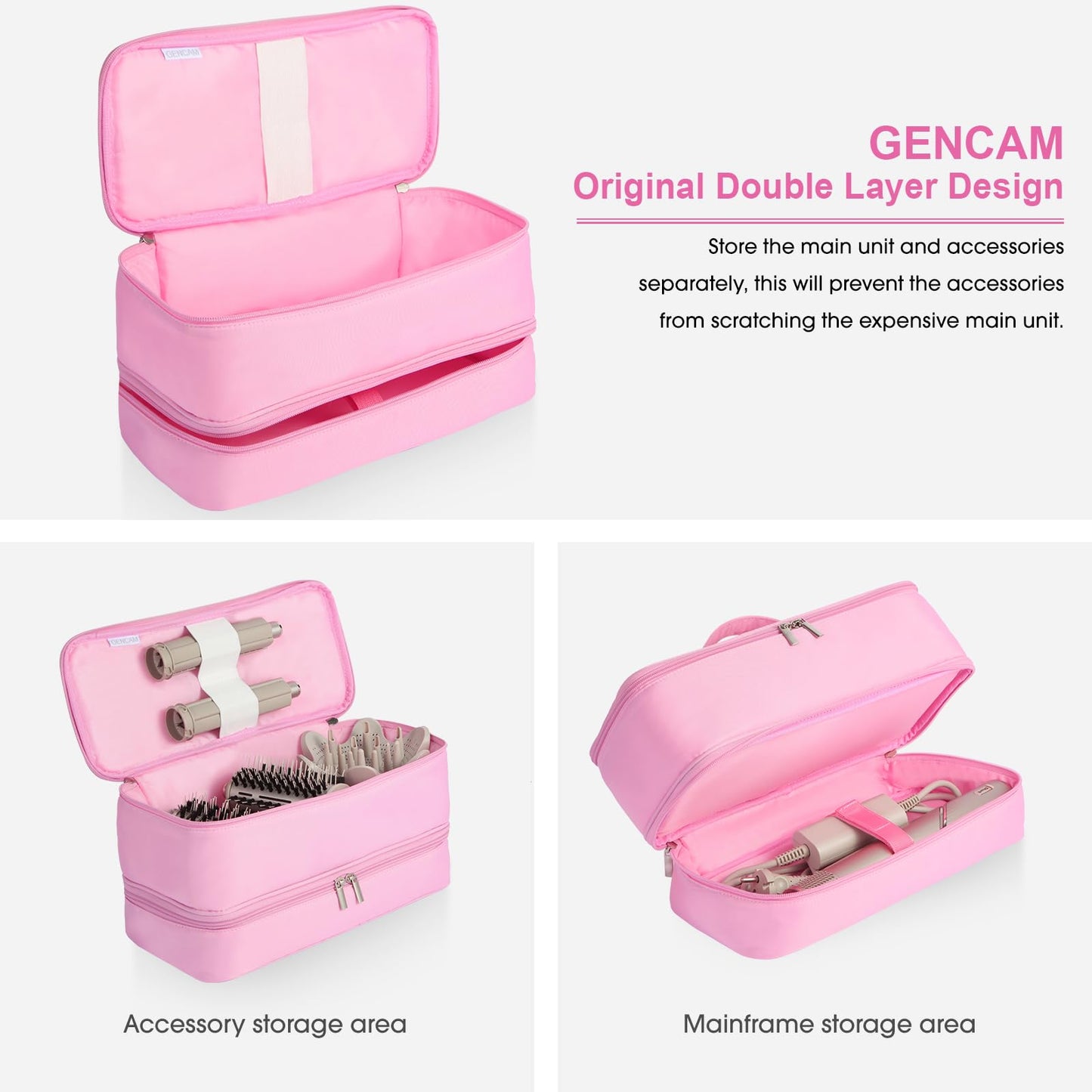 GENCAM Double-Layer Carrying Case for Shark Flexstyle, Travel Case for Shark 430/440 Flex Style, Portable Storage Bag for Shark Flexstyle/Dyson Airwrap Styler and Attachments (pink)