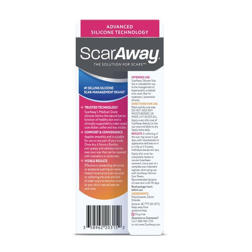 ScarAway Acne Scar Treatment, Clear Silicone Scar Gel, 100% Medical-Grade, Helps Improve Size, Color & Texture of Post-Acne Hypertrophic & Keloid Scars on Face & Body, Water Resistant, 15 grams