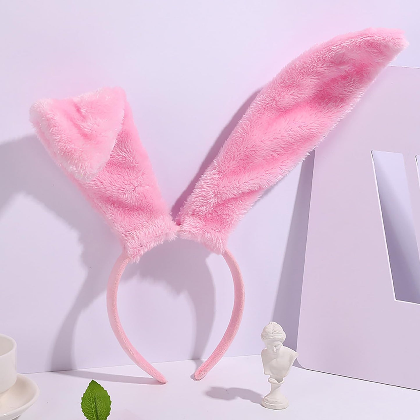 FunSpt Easter Bunny Rabbit Ears Plush Headband Halloween Costume for Aldult Pink 4