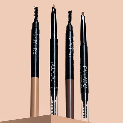 Palladio Brow Definer Retractable Pencil, Triangular Tip Fills Brows for a Natural Look, Tame and Shape Eyebrows with Spoolie Brush, Eyebrow Shaper, Buildable Light to Dark Colors, (Caramel)