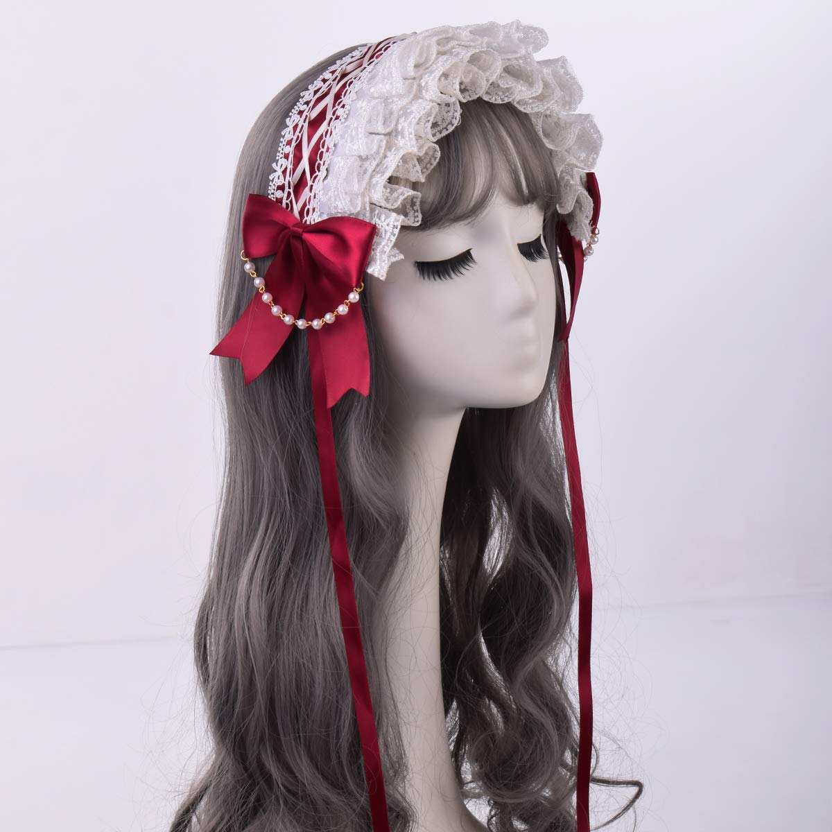 COSDREAMER Girls Maid Cosplay Headband Lace Flower Headwear (Red)